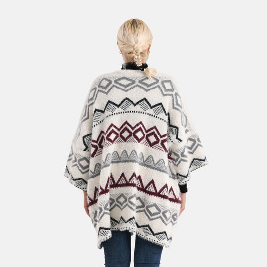 La Marey - Aztekenmuster-Cardigan, One Size, 75x85cm, Rosa-Blau