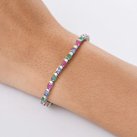 D'Joy AA Tansanit,Kagem Sambischer Smaragd und Moissanit Armband ca. 16.5 cm 925 Silber rhodiniert ca. 5.77 ct