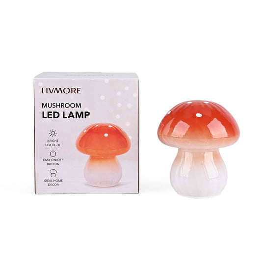 LIVMORE - Glas Nachtlicht in Pilzform mit LED Lichterkette,13.5 x 13.5 x 15.5 cm, Braun