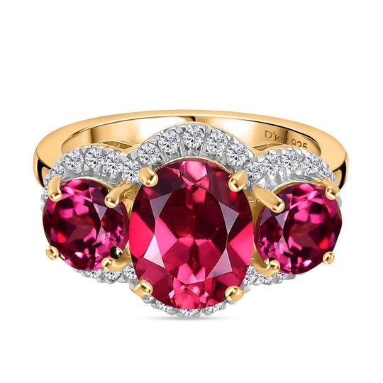 Trinity Flame - D'joy Lab Grown Padparadscha-Saphir Ring 925 Silber 750 Gelbgold Vermeil (Größe 18.00) ca. 6.79 ct