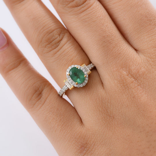 AA Kagem Sambischer Smaragd, Moissanit Ring 925 Silber 750 Gelbgold Vermeil (Größe 18.00) ca. 1,80 ct