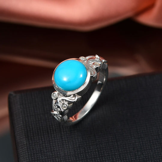 D joy Sleeping Beauty Türkis, Moissanit Ring 925 Silber rhodiniert (Größe 19.00) ca. 2.70 ct