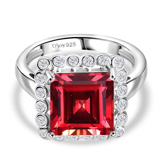 Sunset Serenity - D'joy Lab Grown Padparadscha-Saphir , Weißer Zirkon Ring 925 Silber rhodiniert (Größe 20.00) ca. 7.36 ct