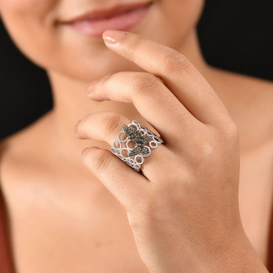 GP Trionfo Kolleketion- Kanchanaburi Blauer Saphir, Blauer Diamant Ring 925 Silber rhodiniert (Größe 17.00) ca. 0.54 ct