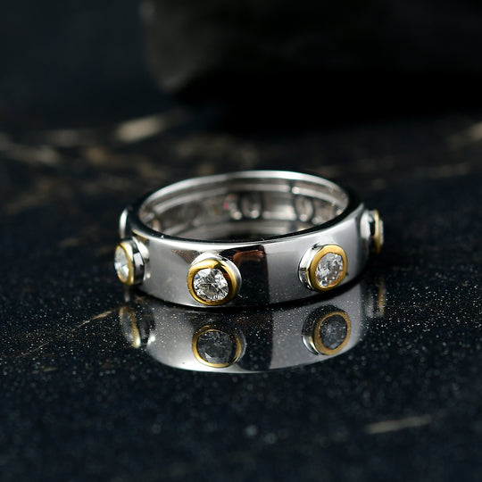 Djoy Moissanit Ring 925 Silber platiniert und vergoldet (Größe 19.00) ca. 0.70 ct
