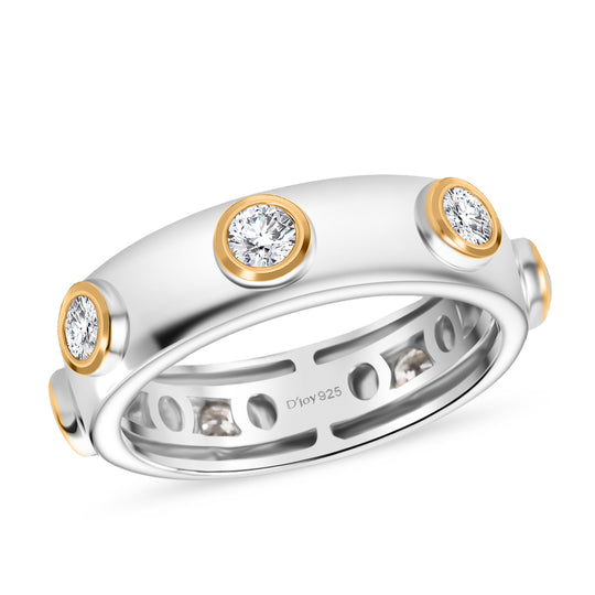 Djoy Moissanit Ring 925 Silber platiniert und vergoldet (Größe 19.00) ca. 0.70 ct