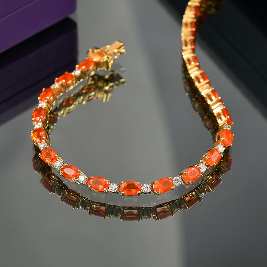 AAA Blaze Feuer Opal, Lab Grown Diamant Armband ca. 20 cm 925 Silber 750 Gelbgold Vermeil ca. 8,16 ct.