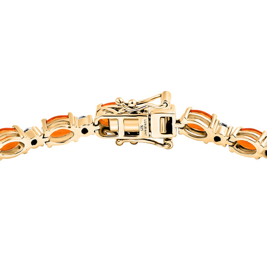 AAA Blaze Feuer Opal, Lab Grown Diamant Armband ca. 20 cm 925 Silber 750 Gelbgold Vermeil ca. 8,16 ct.