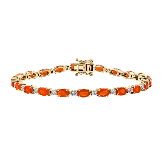 AAA Blaze Feuer Opal, Lab Grown Diamant Armband ca. 20 cm 925 Silber 750 Gelbgold Vermeil ca. 8,16 ct.