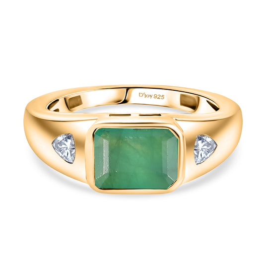D joy Socoto Smaragd, Moissanit Ring 925 Silber 750 Gelbgold Vermeil (Größe 18.00) ca. 1.84 ct