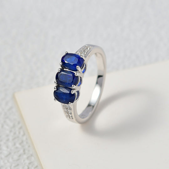 AA Kyanit, Weißer Zirkon Ring 925 Silber platiniert (Größe 20.00) ca. 2.03 ct