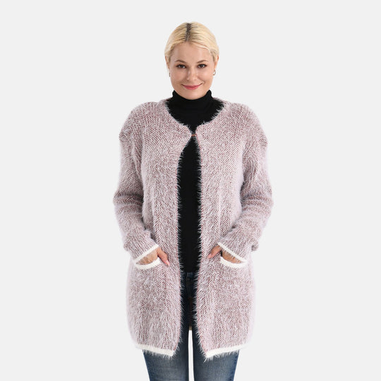 Kuschelweicher, langer Übergangs-Cardigan mit 2 Taschen, gestrickt, Rot