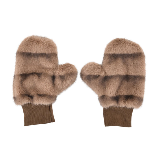 Flauschige Fäustlinge mit Kunstfell und Strickbündchen, Einheitsgröße, Beige