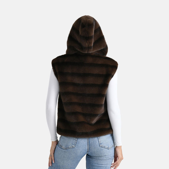 Weste mit Kapuze aus Webpelz, Einheitsgröße, Beige