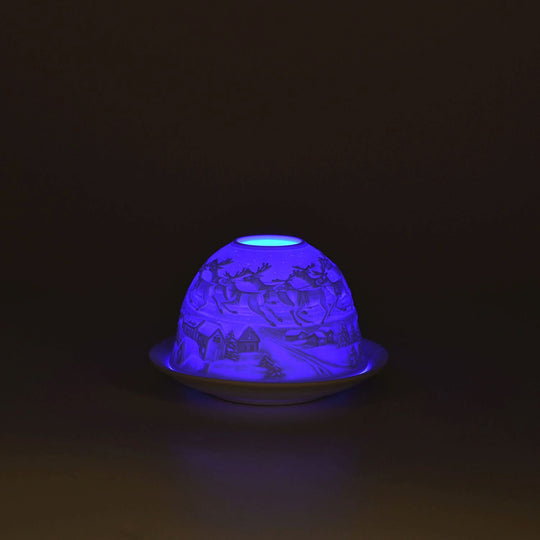 LED-Porzellan-Teelichthalter - Motiv Weihnachtsmann und Rentier, 13-Farben-LED mit Fernbedienung, Durchmesser 10,5 cm, Höhe 7,5 cm