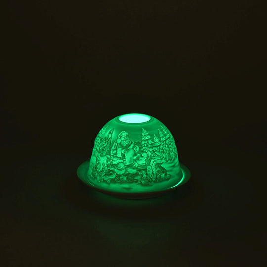 LED-Porzellan-Teelichthalter - Motiv Weihnachtsmann und Schneemann, 13-Farben-LED mit Fernbedienung, Durchmesser 10,5 cm, Höhe 7,5 cm