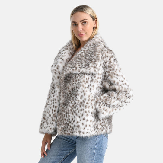 LA MAREY Signature - Kurzjacke aus Webpelz mit Leopardenmuster, Einheitsgröße, Braun