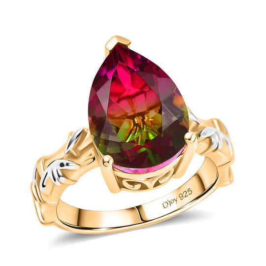 Blooming Petals - D joy Wassermelonen Quarz Triplette Ring 925 Silber platiniert und vergoldet (Größe 21.00) ca. 5.67 ct