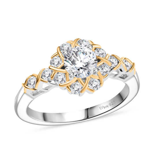 Moissanit Ring 925 Silber platiniert und vergoldet (Größe 18.00) ca. 0.74 ct
