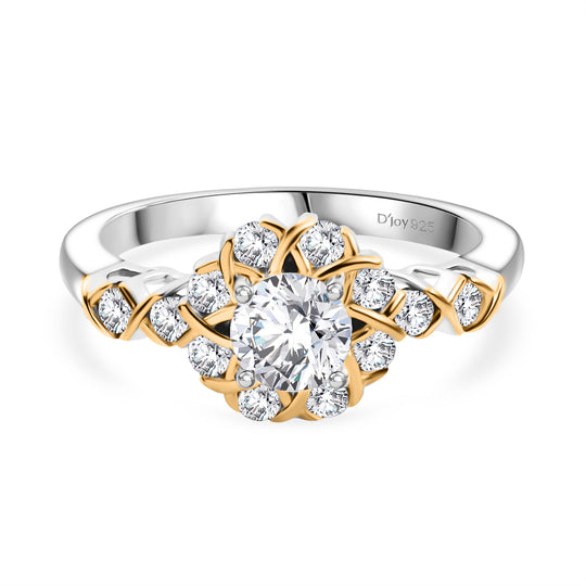 Moissanit Ring 925 Silber platiniert und vergoldet (Größe 18.00) ca. 0.74 ct