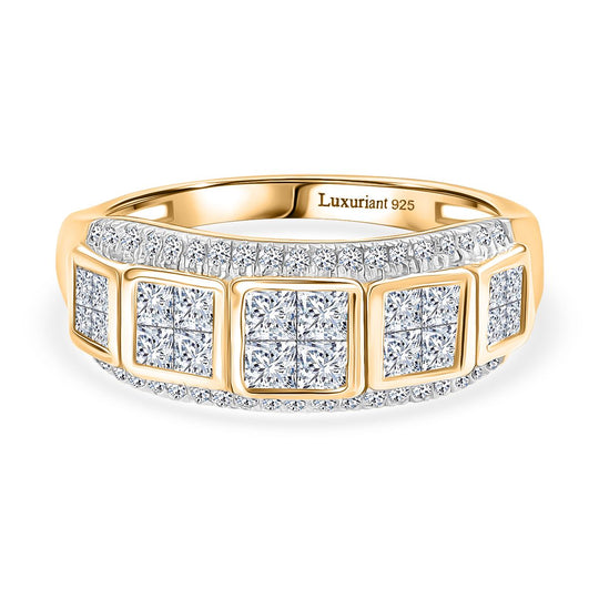 LUXURIANT DIAMOND - Lab Grown Diamant SI-GH SGL zertifiziert Ring, 925 Silber 750 Gelbgold Vermeil (Größe 17.00) ca. 1,00 ct