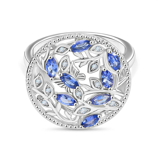 D joy Tansanit, Weißer Zirkon Ring 925 Silber platiniert (Größe 20.00) ca. 0.86 ct