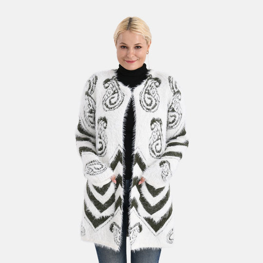Gemusterter Cardigan mit Taschen, Einheitsgröße, Paisley-Muster, Tiefgrün