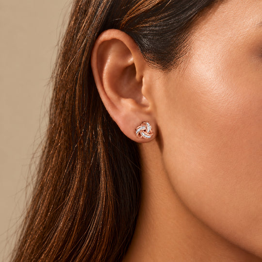 LUXURIANT 0,28 ct. SGL zertifizierte SI-GH Labor Diamant Liebesknoten Ohrringe, 925 Silber 750 Roségold Vermeil