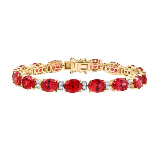 D joy Lab Created Padparadscha-Saphir, Moissanit Armband ca. 19 cm 925 Silber 750 Gelbgold Vermeil ca. 42,19 ct.