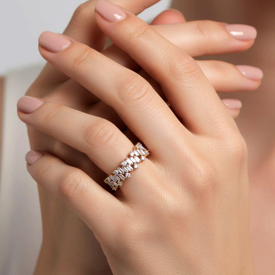 LUXURIANT 1 ct. SGL zertifizierter SI-GH Labor Diamant Ring, 925 Silber 750 Gelbgold Vermeil