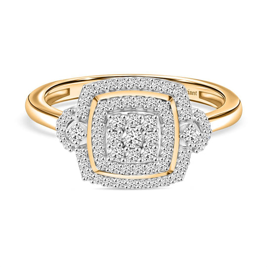 LUXURIANT 0,50 ct. SGL zertifizierter SI-GH Labor Diamant Ring, 925 Silber 750 Gelbgold Vermeil