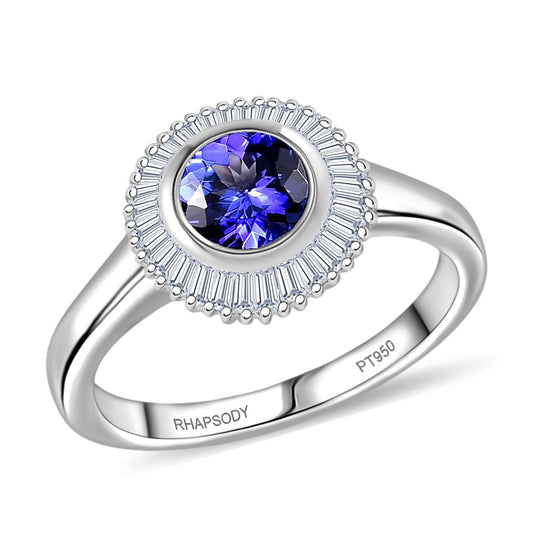 Rhapsody AAAA Tansanit, Weißer Diamant Ring 950 Platin (Größe 18.00) ca. 1.05 ct
