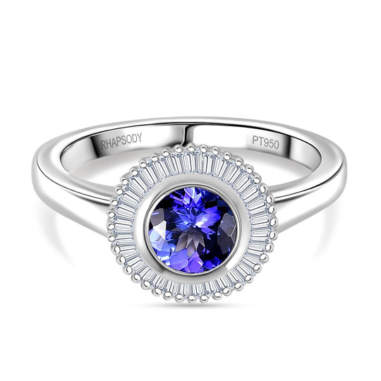 Rhapsody AAAA Tansanit, Weißer Diamant Ring 950 Platin (Größe 18.00) ca. 1.05 ct