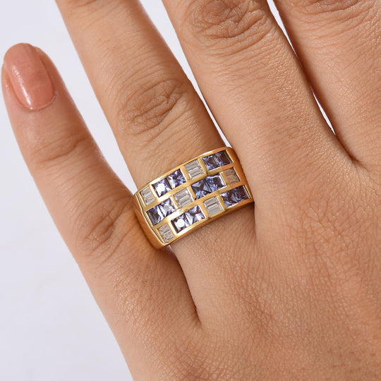 D Joy Tansanit, Moissanit Ring 925 Silber 750 Gelbgold Vermeil (Größe 19.00) ca. 2.27 ct