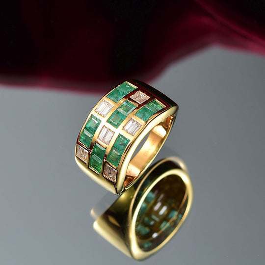 D Joy Socoto Smaragd, Moissanit Ring 925 Silber 750 Gelbgold Vermeil (Größe 18.00) ca. 2.71 ct