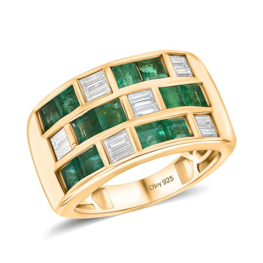D Joy Socoto Smaragd, Moissanit Ring 925 Silber 750 Gelbgold Vermeil (Größe 18.00) ca. 2.71 ct