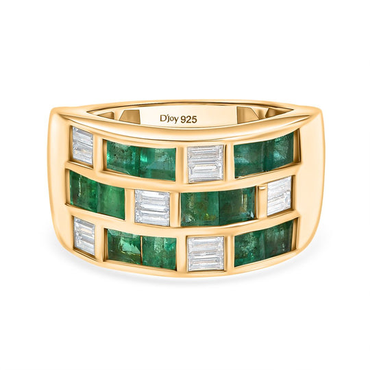 D Joy Socoto Smaragd, Moissanit Ring 925 Silber 750 Gelbgold Vermeil (Größe 18.00) ca. 2.71 ct