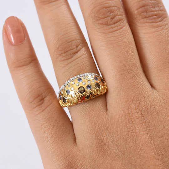 Fire and Ice Collection - Natürlicher goldener Tansanit, Tansanit Ring 925 Silber 750 Gelbgold Vermeil (Größe 21.00) ca. 0.98 ct
