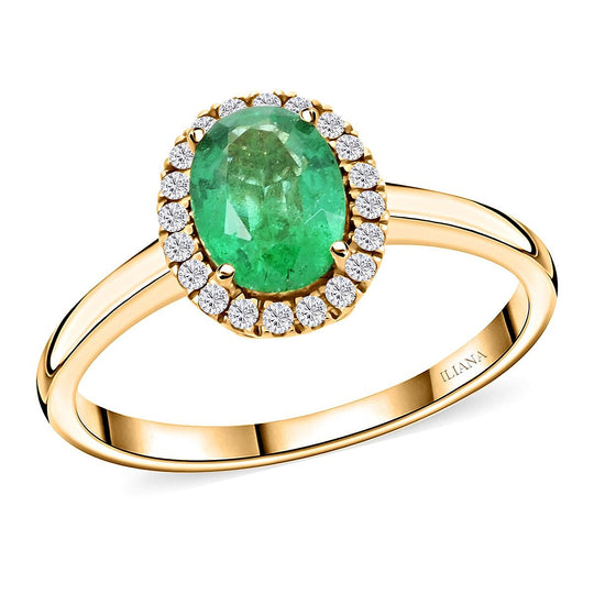 LUXORO AAA Kagem Sambischer Smaragd, Weißer Diamant Ring 585 Gold (Größe 18.00) ca. 1,40 ct