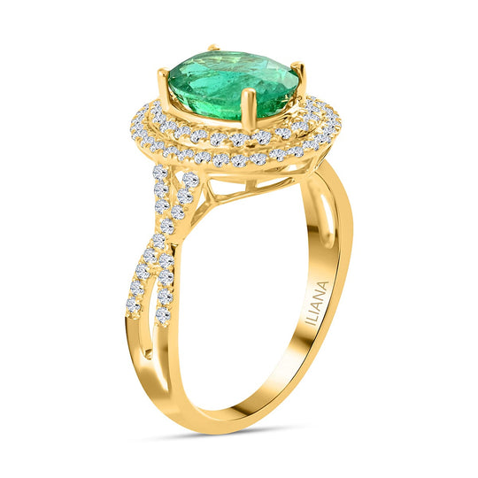 LUXORO AAA Kagem Sambischer Smaragd, Weißer Diamant Ring 585 Gold (Größe 19.00) ca. 2,30 ct