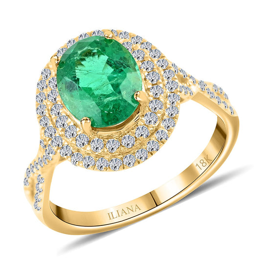 LUXORO AAA Kagem Sambischer Smaragd, Weißer Diamant Ring 585 Gold (Größe 19.00) ca. 2,30 ct