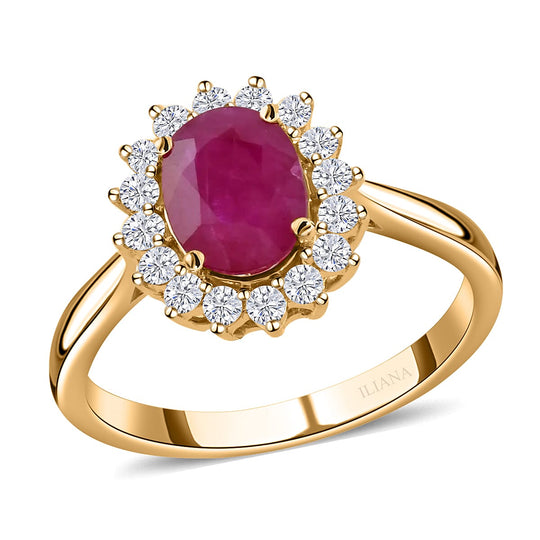 LUXORO AAA Natürlicher Mosambik-Rubin, Weißer Diamant Ring 585 Gold (Größe 17.00) ca. 1,79 ct