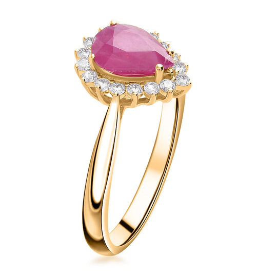 LUXORO AAA Natürlicher Mosambik-Rubin, Weißer Diamant Ring 585 Gold (Größe 20.00) ca. 1,38 ct
