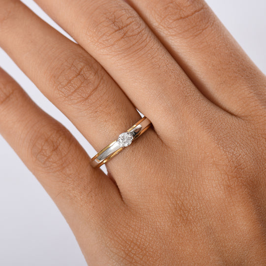 LUXURIANT DIAMOND -Lab Grown Diamant SI-GH SGL zertifiziert Ring, 925 Silber Rhodiniert und 750 Gelbgold Vermeil (Größe 17.00) ca. 0.50 ct
