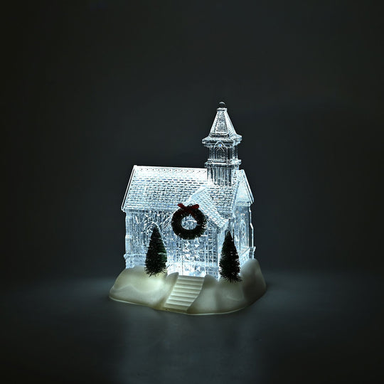 Weihnachts Deko Wasser Lampe Kirche, warmweißes LED, Musikfunktion, 17.2 x 14 x 23 cm, Transparent, Batteriebetrieb 3 x AAA nicht enthalten