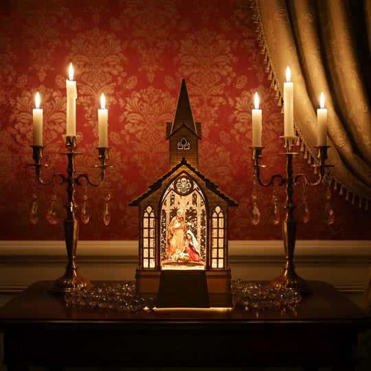 Weihnachts Deko Heilige Familie, warmweißes LED, 2 Weihnachtsmelodien, 11 x 7.8 x 23 cm, Weiß, Batteriebetrieb 3 x AAA nicht enthalten