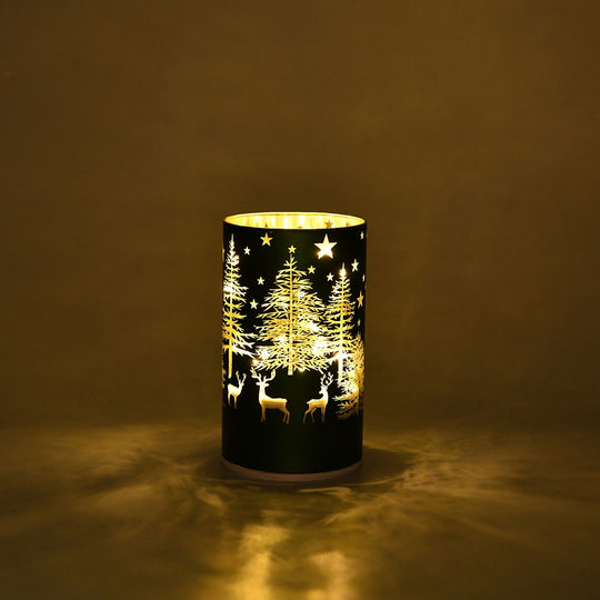 Wintertraum-Kollektion - LED-Tischlampe mit Drehfunktion, Rentier- und Tannenbaum-Motiv, Rot