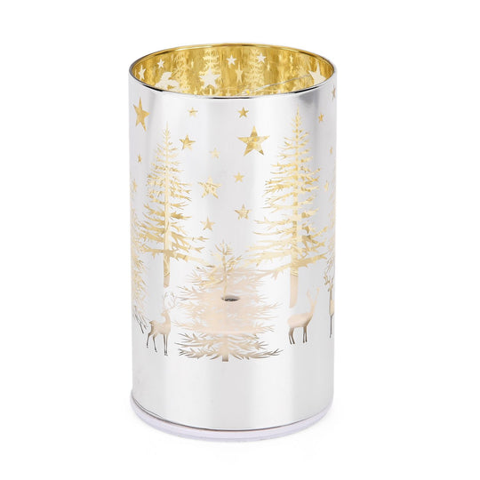 Wintertraum-Kollektion - LED-Tischlampe mit Drehfunktion, Rentier- und Tannenbaum-Motiv, Rot