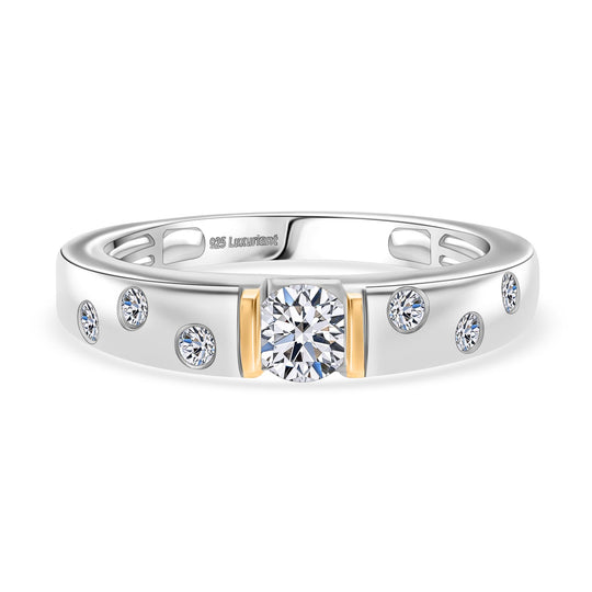 LUXURIANT DIAMOND - Lab Grown Diamant SI-GH SGL zertifiziert Ring 925 Silber Rhodiniert und 750 Gelbgold Vermeil (Größe 18.00) ca. 0.50 ct