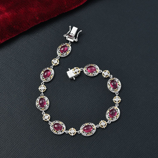 Königlicher Glamour- AAA Afrikanischer Rubin (Fissure gefüllt), Weißer Zirkon Armband ca. 19 cm 925 Silber rhodiniert ca. 12.37 ct